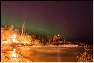 Marquette Lighthouse in lights